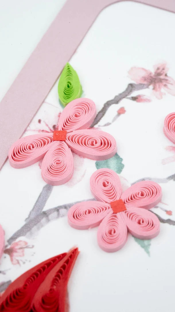 Cardinal & Cherry Blossom Handmade Quilled Paper Bookmark