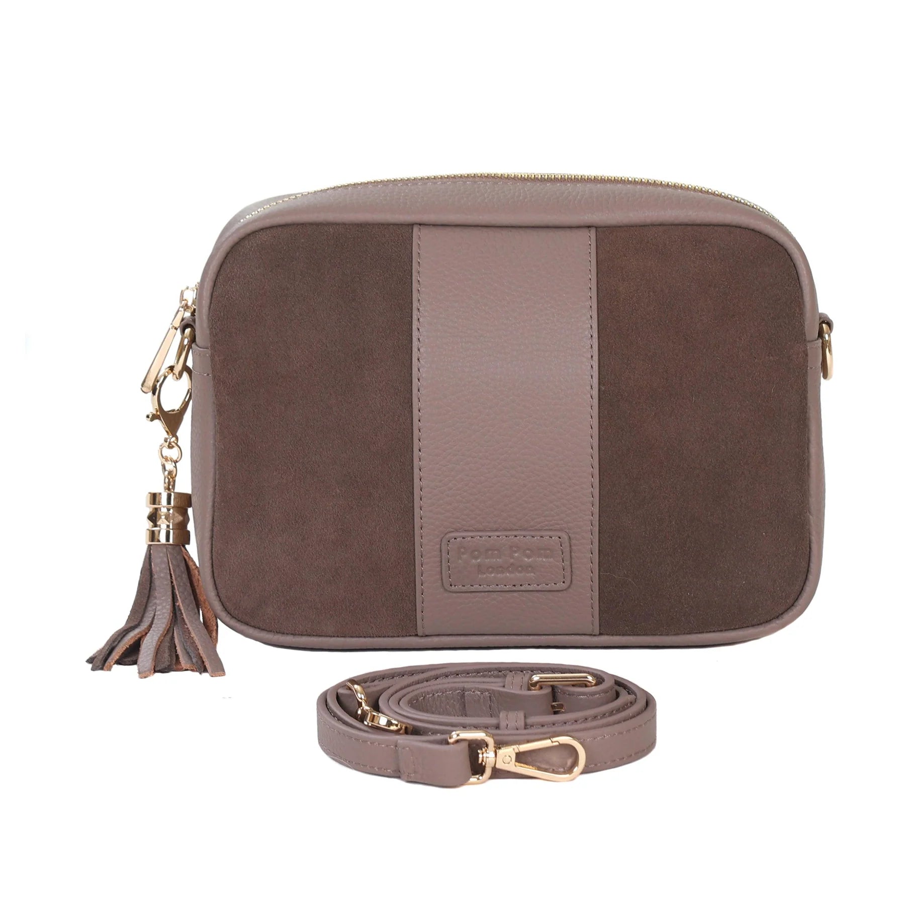 Pom Pom London City Suede & Leather Bag, available in 2 colors