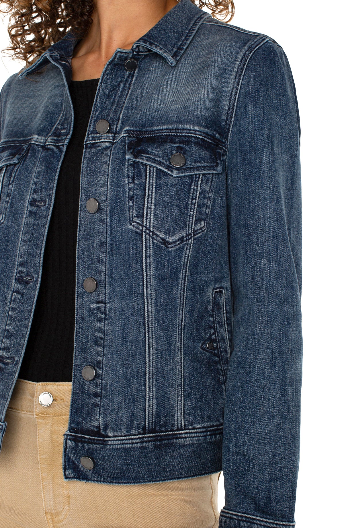 Liverpool Classic Jean Jacket, ponderay wash, detail view