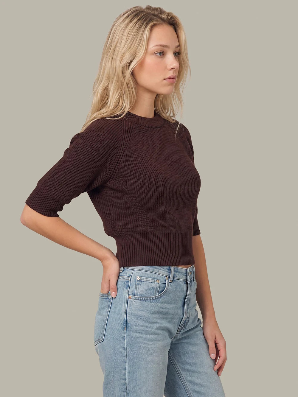 Cornelia Rib Crew, Chocolate Plum