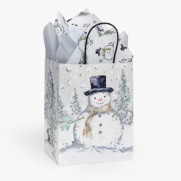 Silver Snowman Paper Gift Bags with tissue, 3 sizes