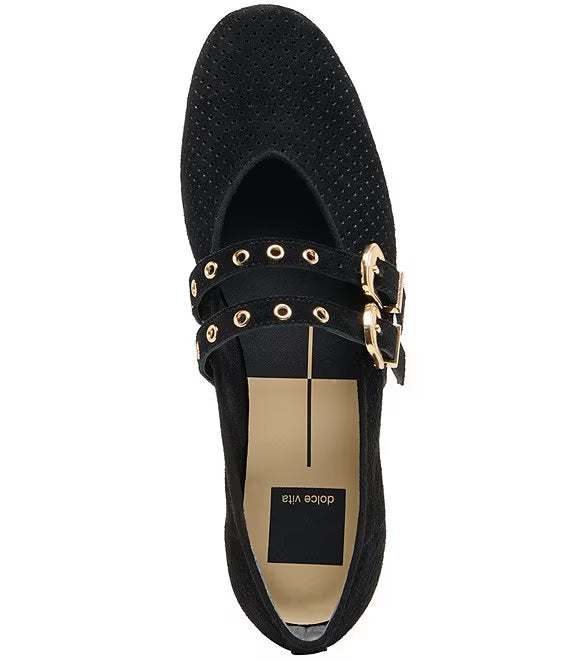 Baylee Grommet Perforated Suede Mary Jane Ballet Flats