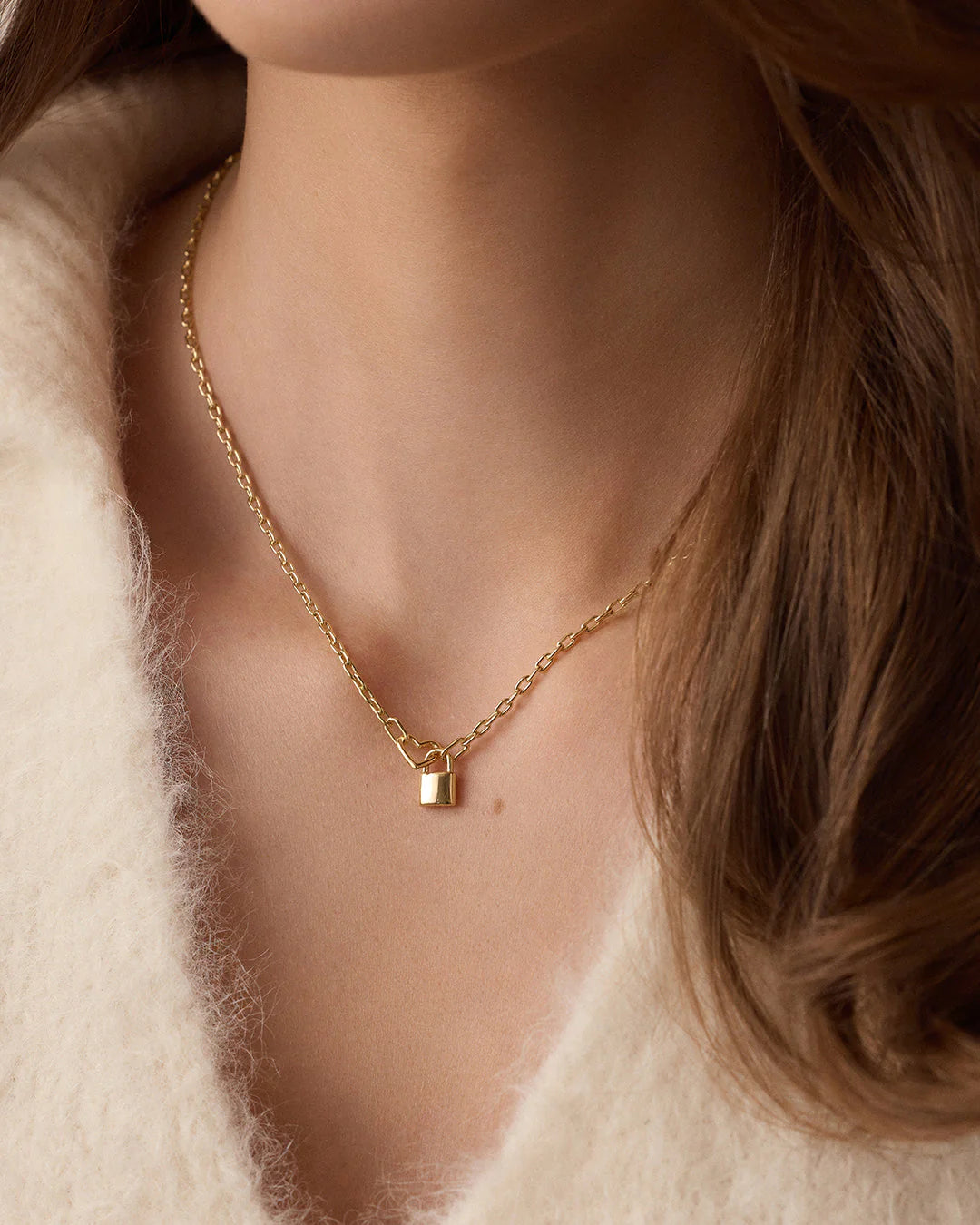 Heart Padlock Interlocking Necklace, Gold