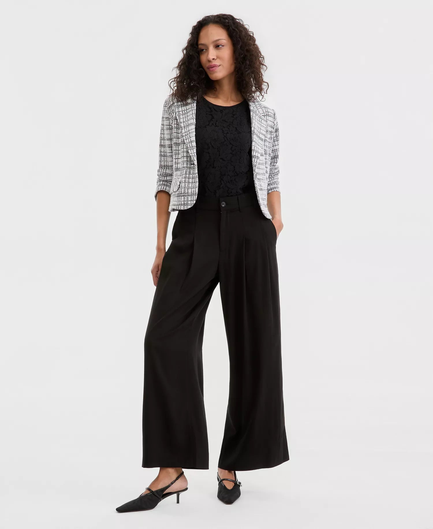 Pleated Wide Leg Trouser, Black