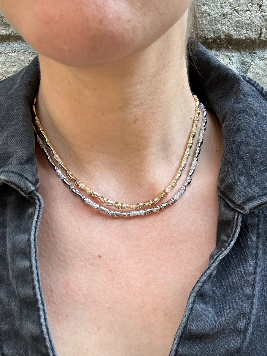 Bamboo Pave Necklace, Silver