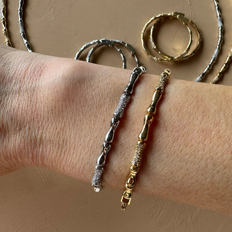 Bamboo Pave Bracelet, Silver