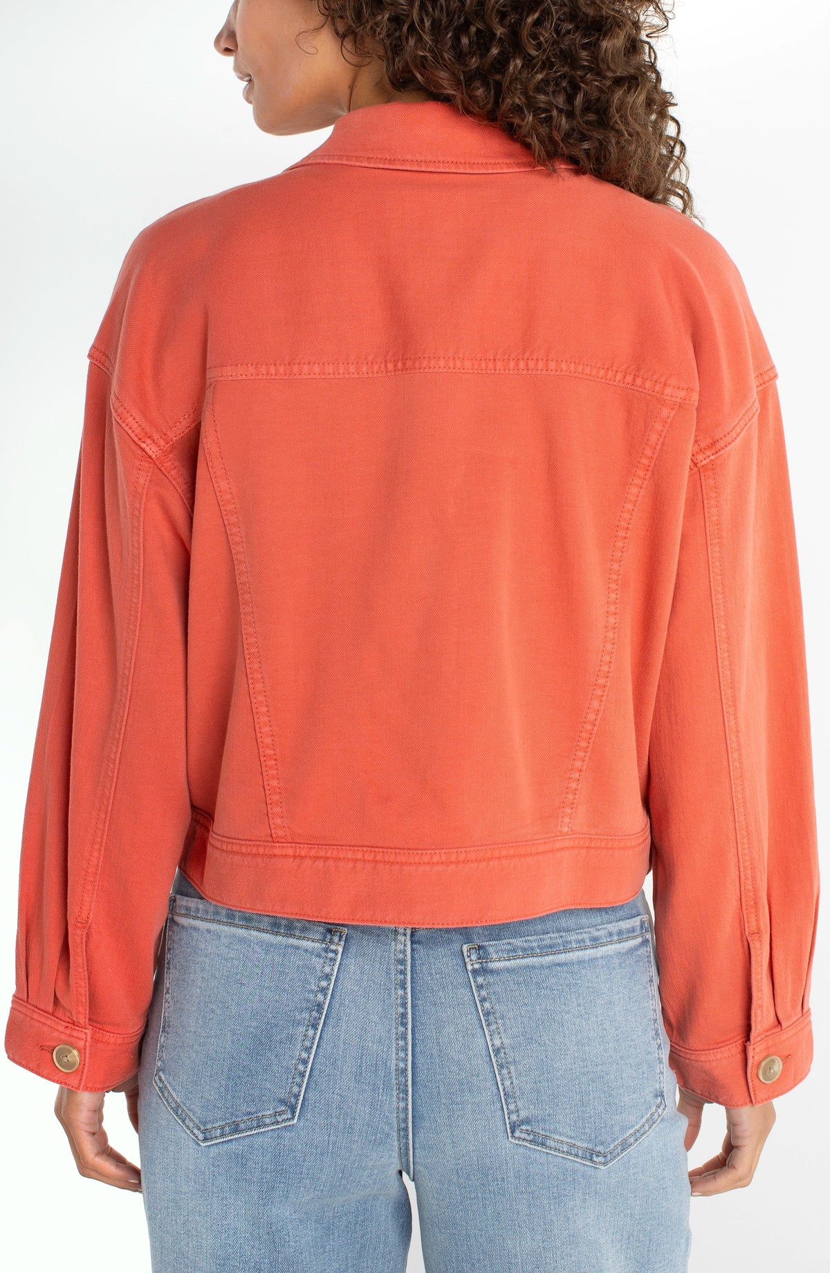 Liverpool oversized cropped denim jacket, red clay, styled view