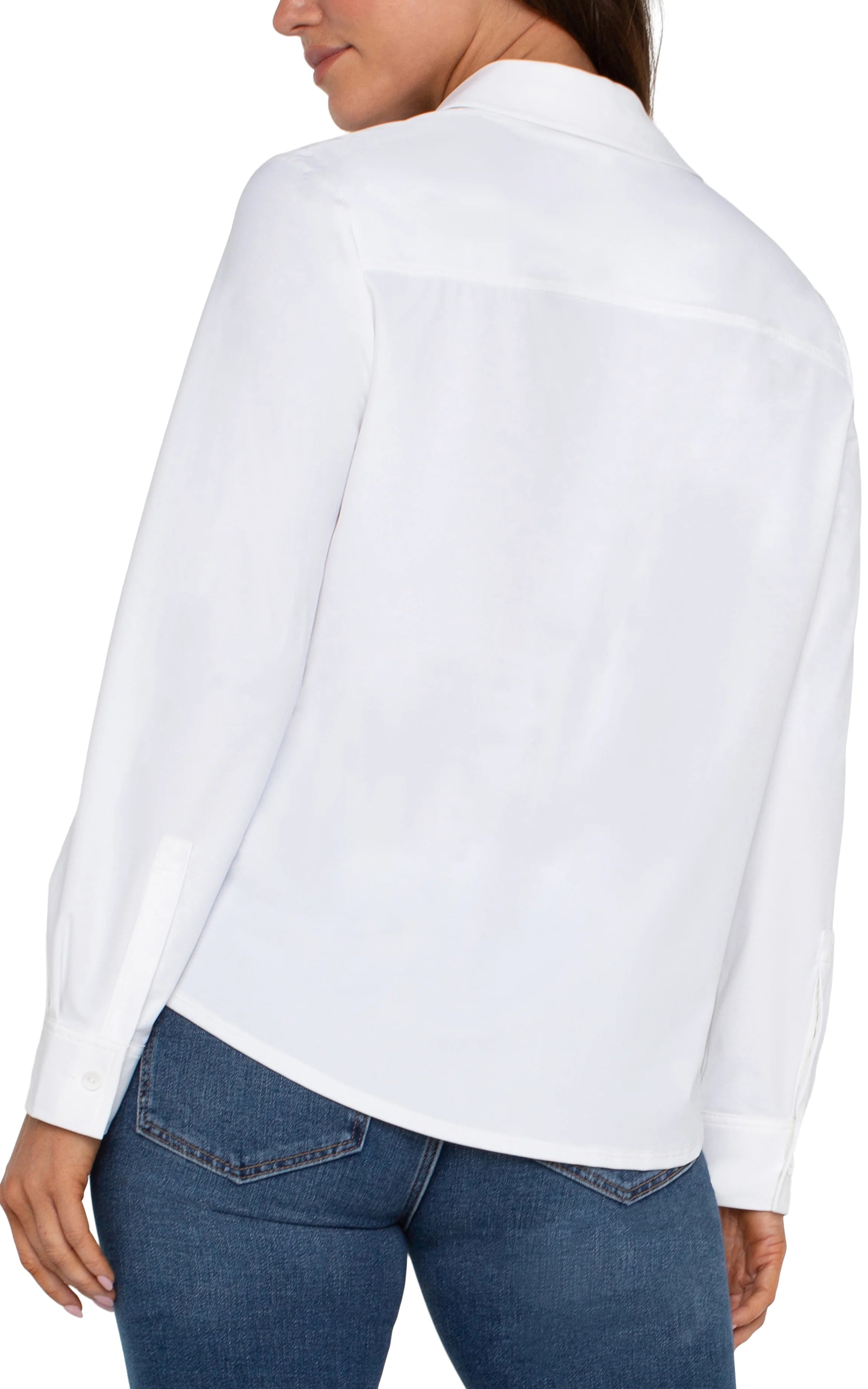 Long Sleeve Button Front Knit Shirt, White