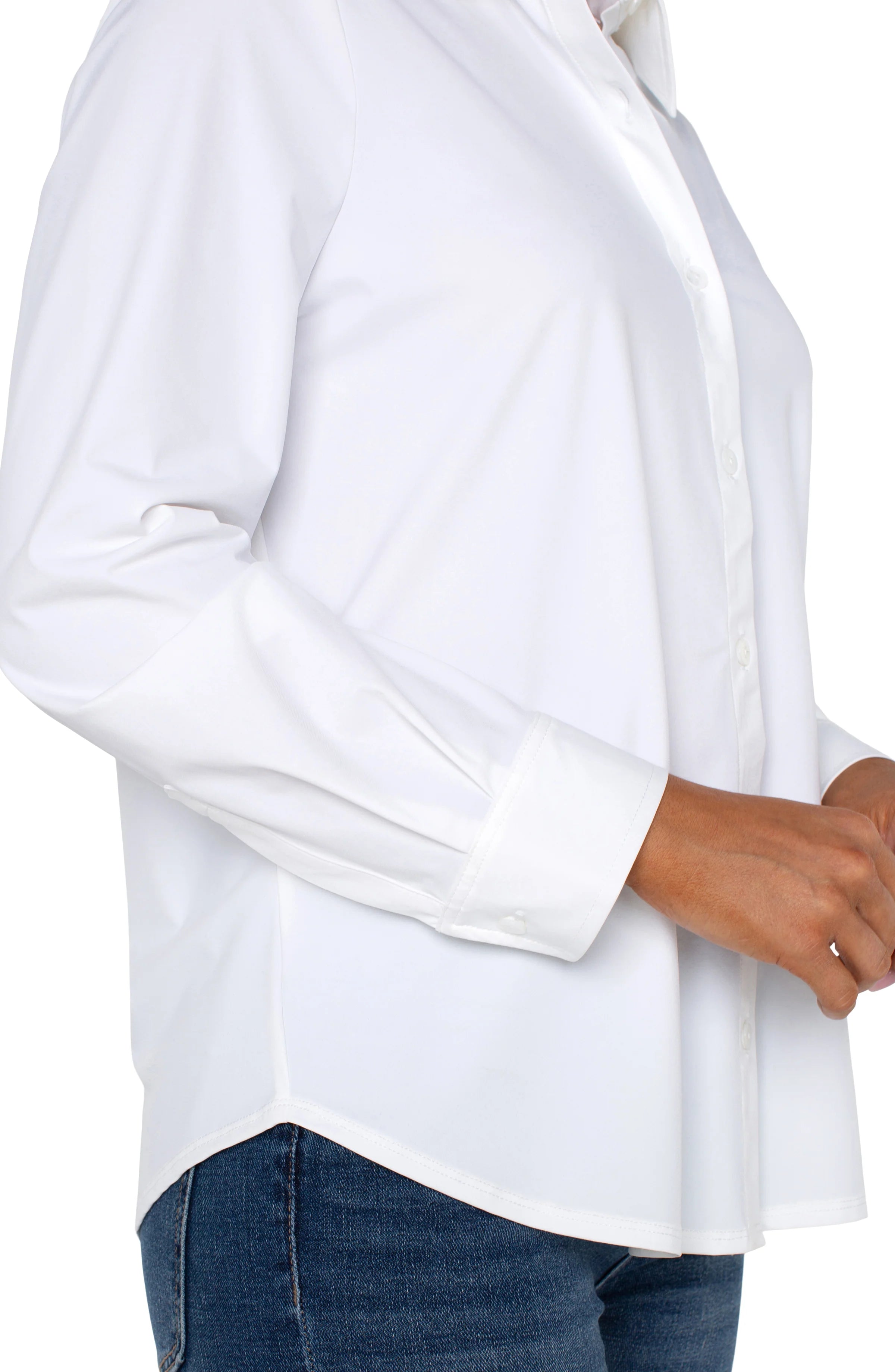 Long Sleeve Button Front Knit Shirt, White