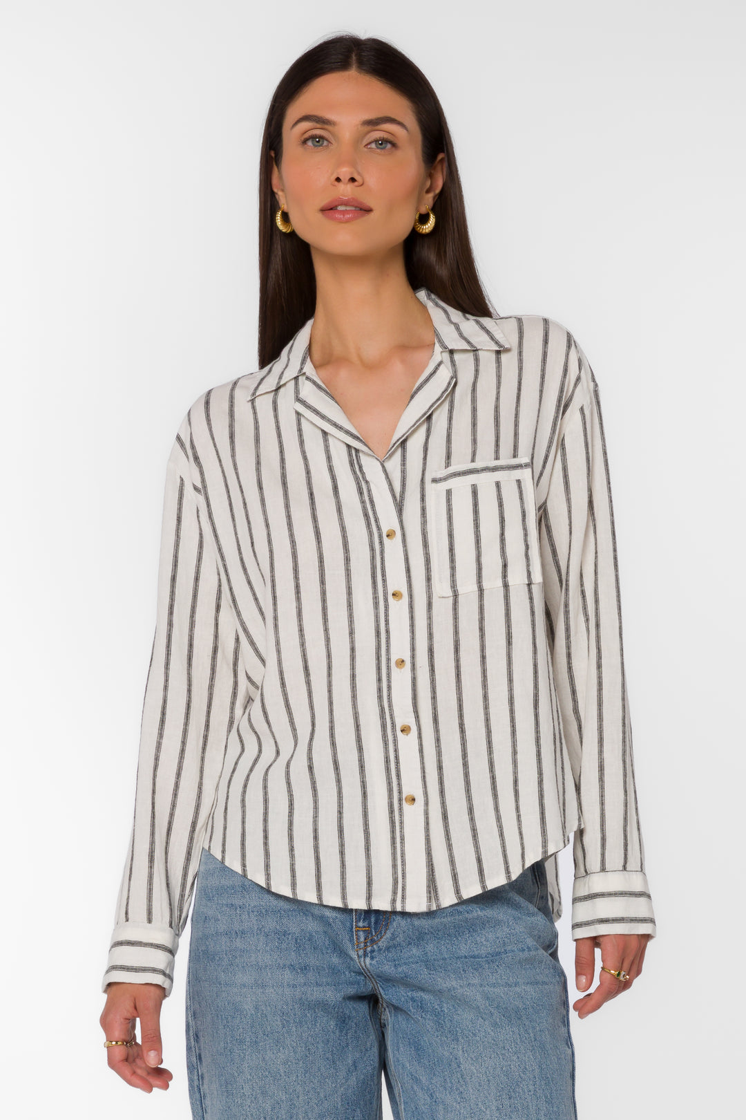 Velvet Heart Lyla black stripe shirt, back view