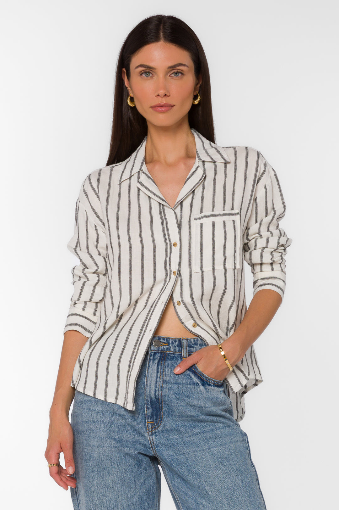Velvet Heart Lyla black stripe shirt, front view