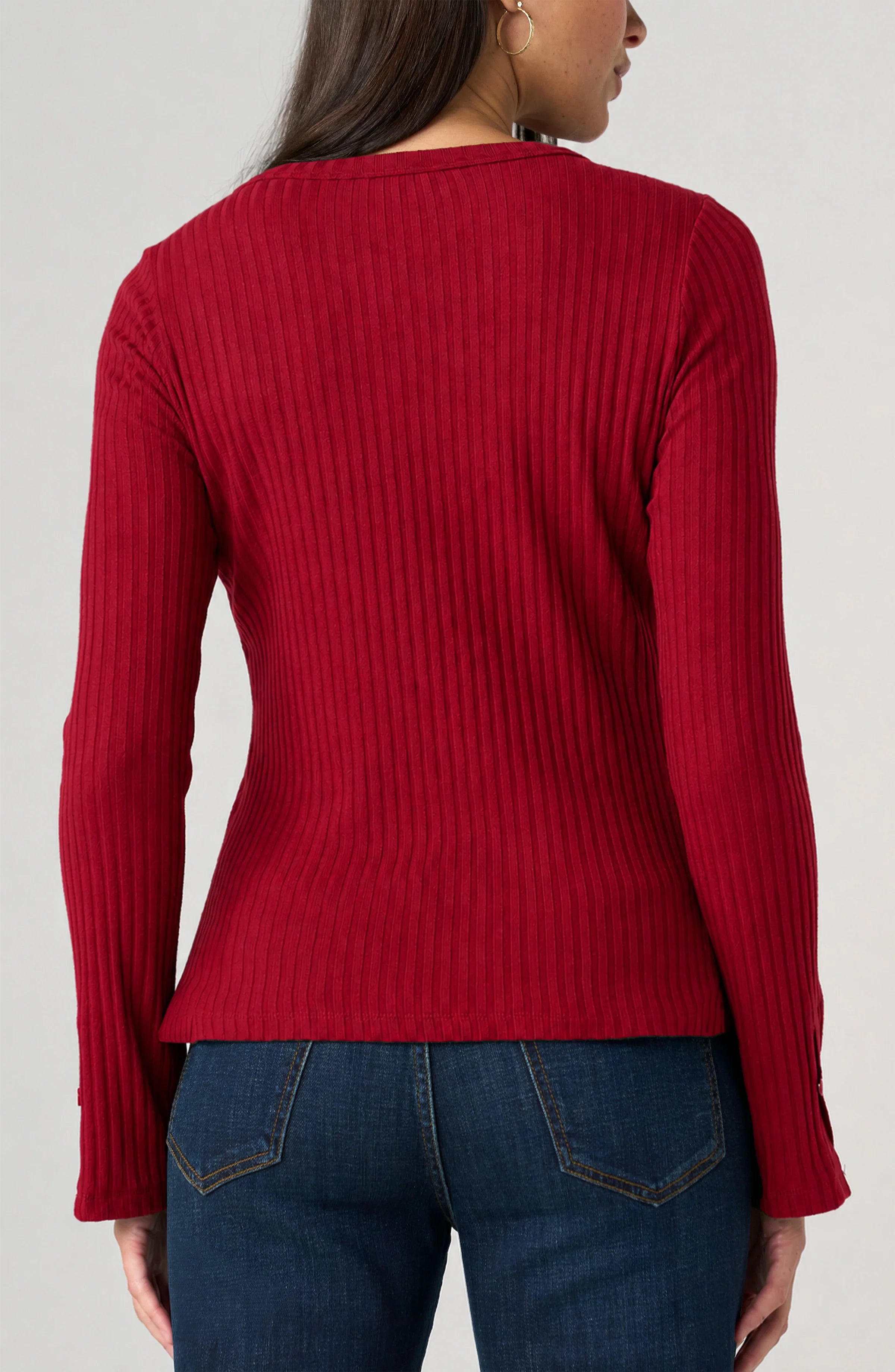 Long Sleeve Scoopneck Top, Deep Cranberry