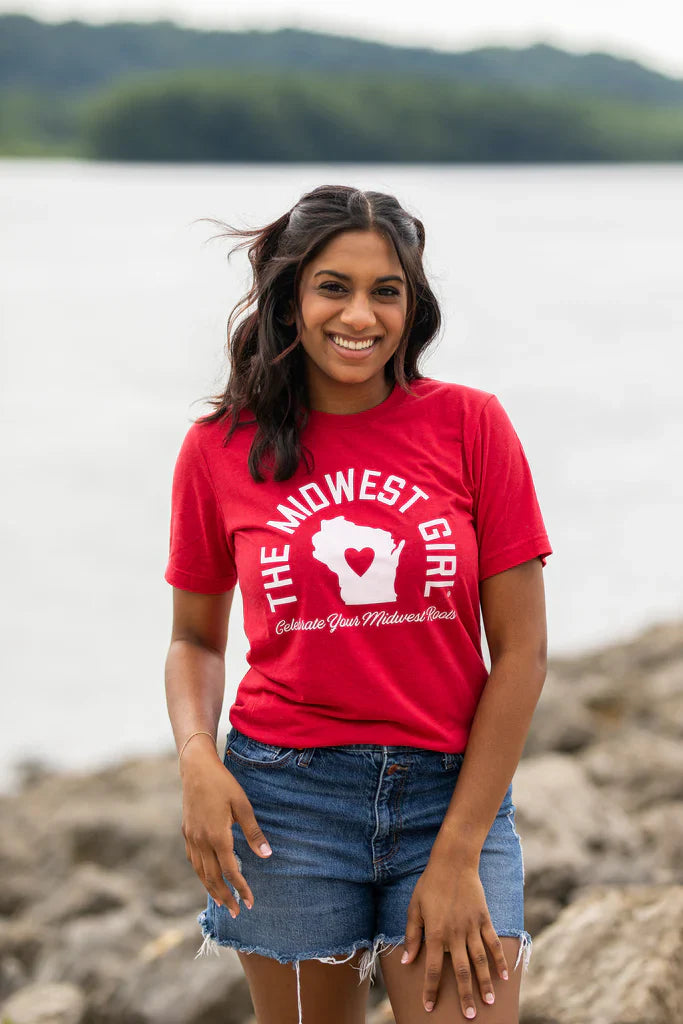 Midwest Girl Wisconsin Heart Tee, Red