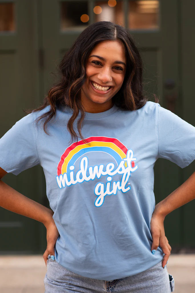 Midwest Girl Rainbow Tee in Carolina Blue