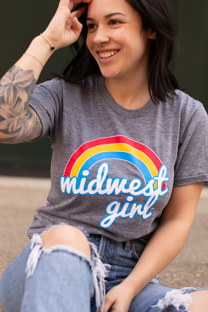 Midwest Girl Rainbow Tee in Gray