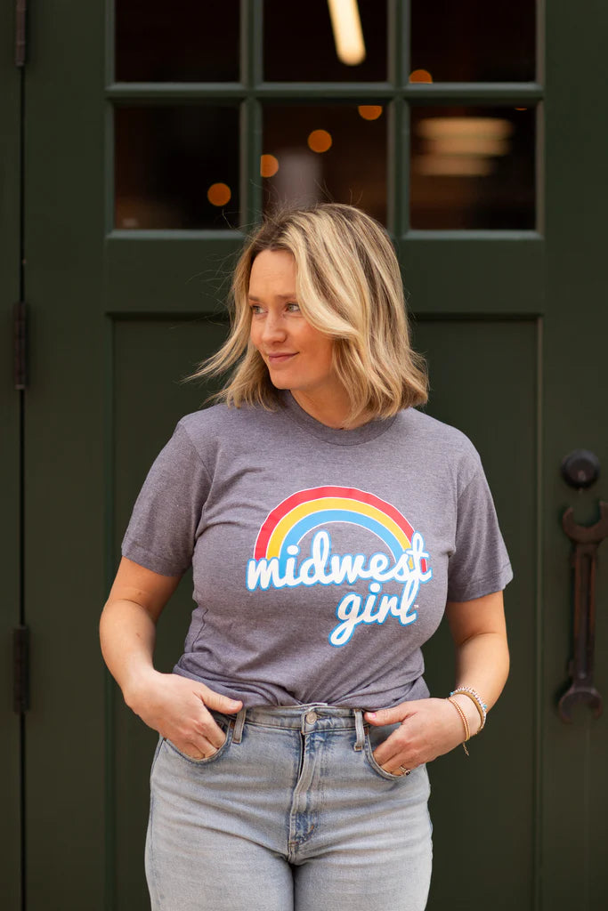 Midwest Girl Rainbow Tee in Gray