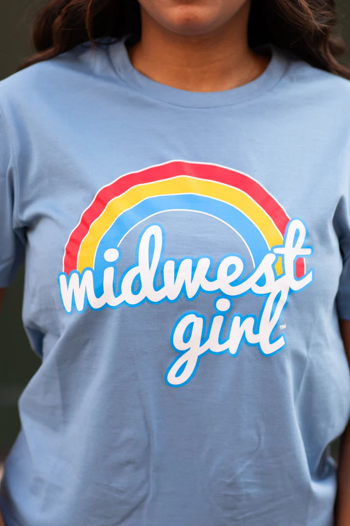 Midwest Girl Rainbow Tee in Carolina Blue