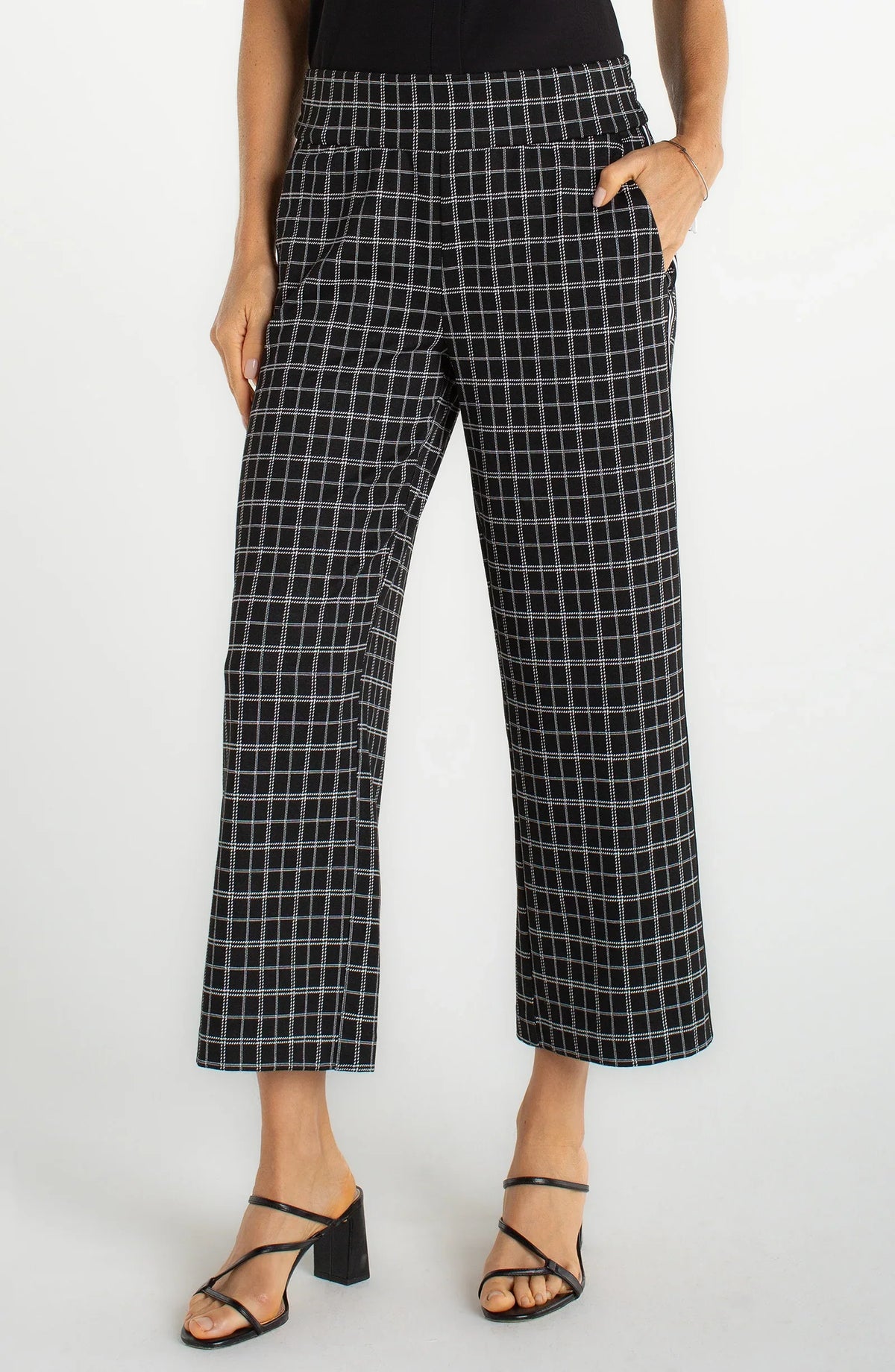 Liverpool Mabel pull-on crop pant with side stripe, front view