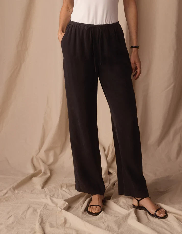 The Normal Brand sueded Costa drawcord pant, black, detail view