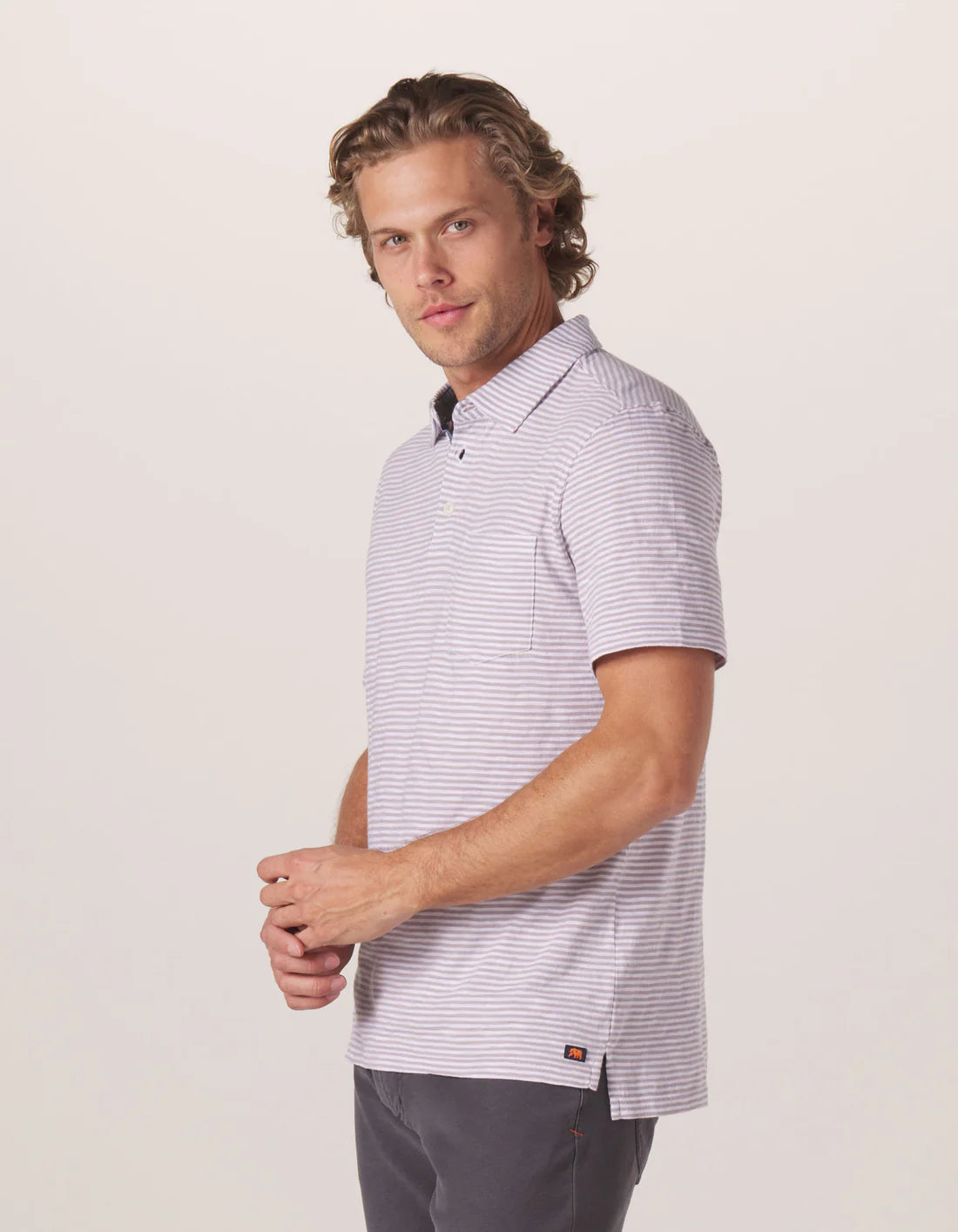 Men's Vintage Slub Pocket Polo, Grey Stripe