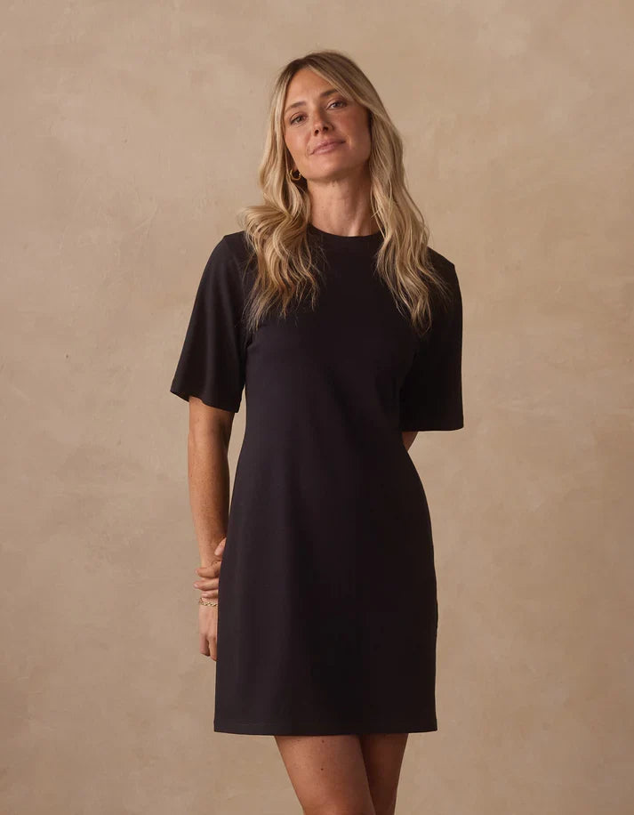 The Normal Brand jersey t-shirt dress, washed black, front view