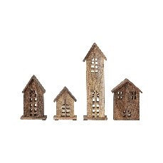 Carved mango wood houses, natural, 4 sizes