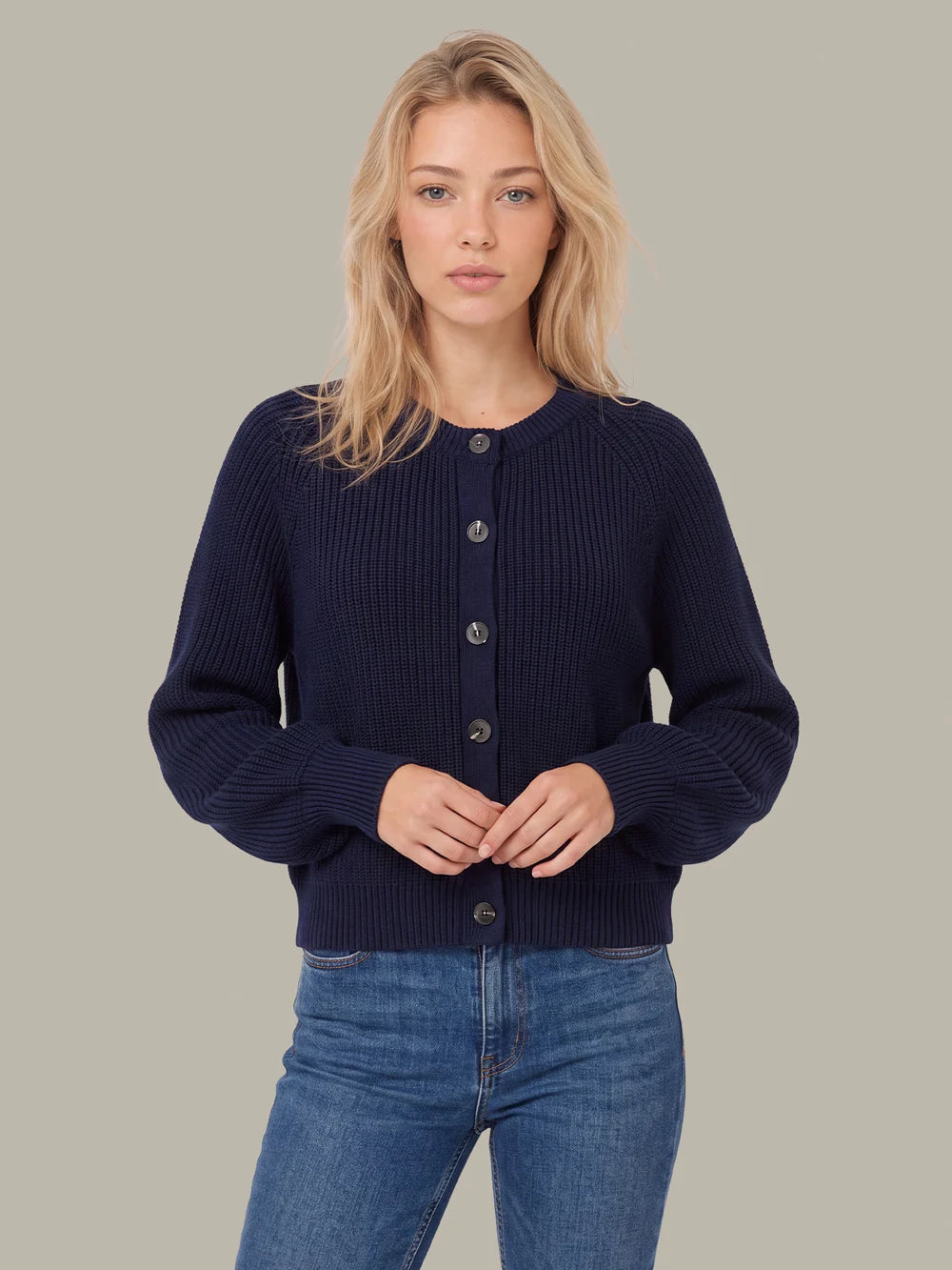 Pippa Shaker Crew Cardigan, Dark Blue