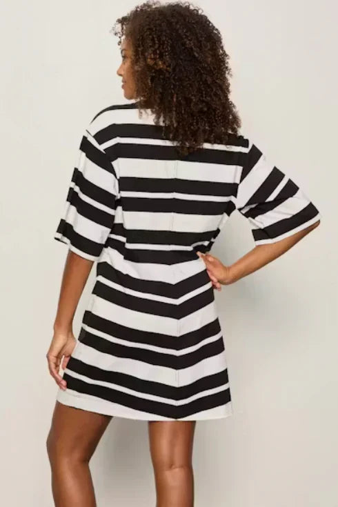 Sanctuary Ready or Not cinch tee dress, black chalk stripe, back view