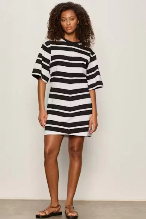 Sanctuary Ready or Not cinch tee dress, black chalk stripe, front view
