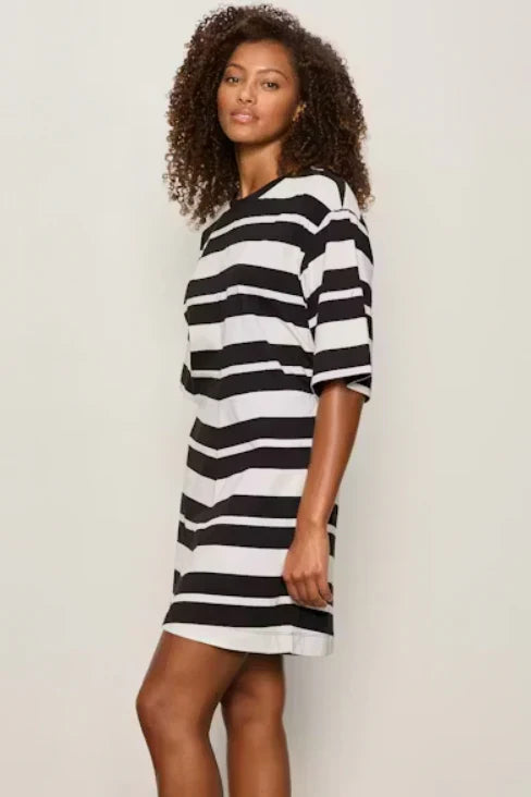 Sanctuary Ready or Not cinch tee dress, black chalk stripe, side view