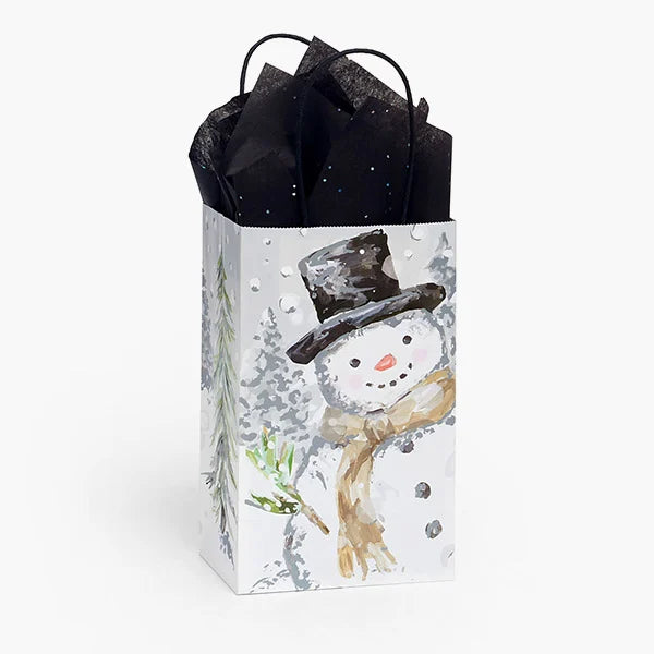 Silver Snowman Paper Gift Bags with tissue, 3 sizes