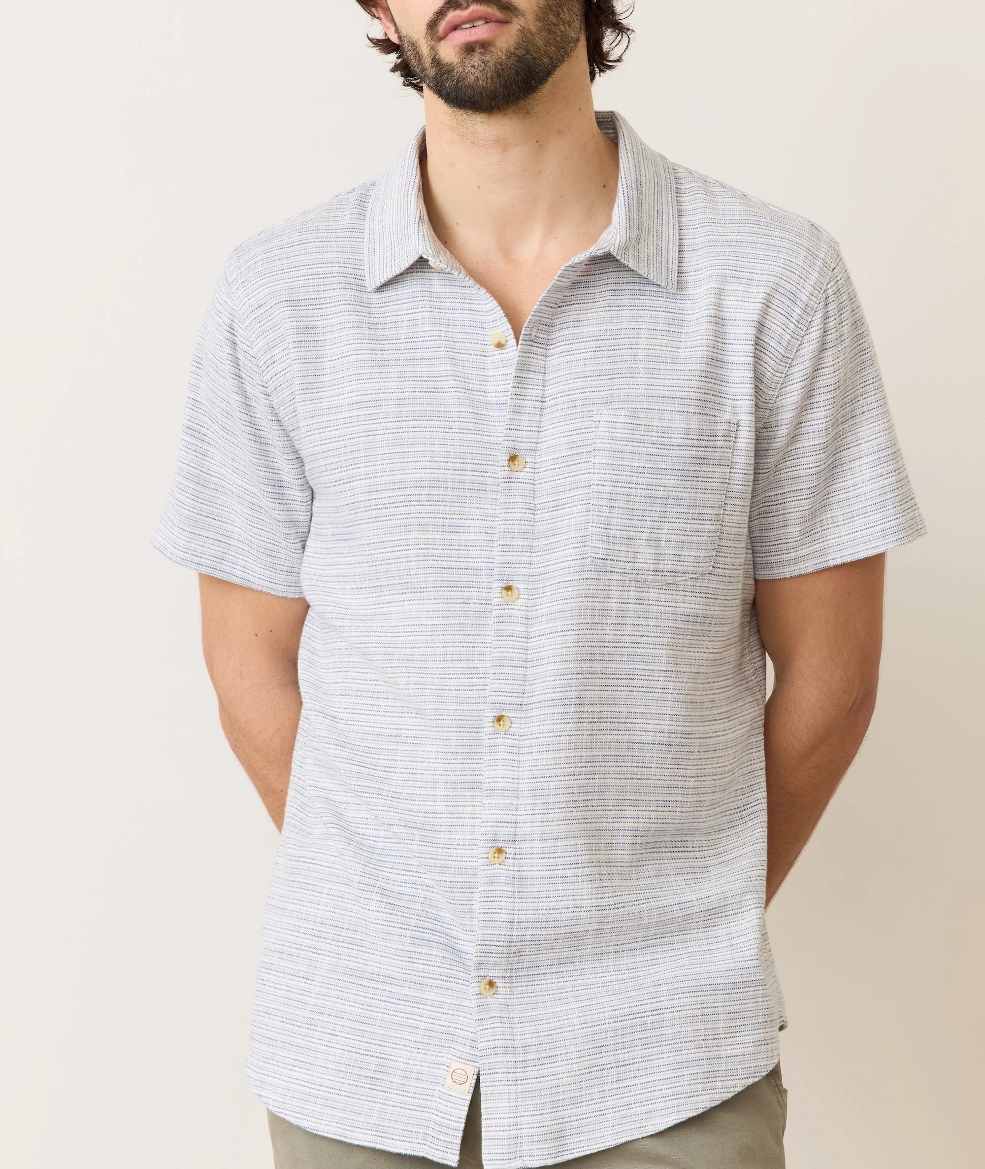 Men's Classic Stretch Selvage Shirt, Blue Mini Stripe
