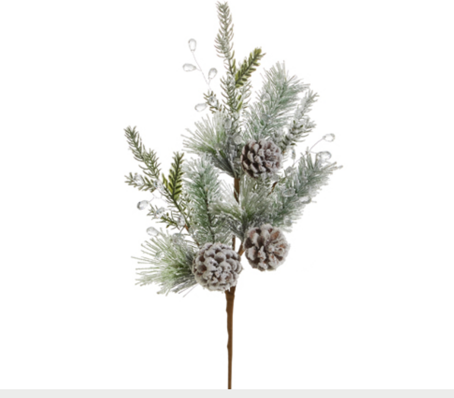 Iced pine and pinecone spray, green, 24.5 inches, holiday floral