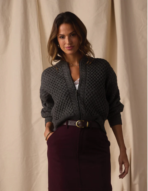 Mixed Cableknit Bomber, Charcoal