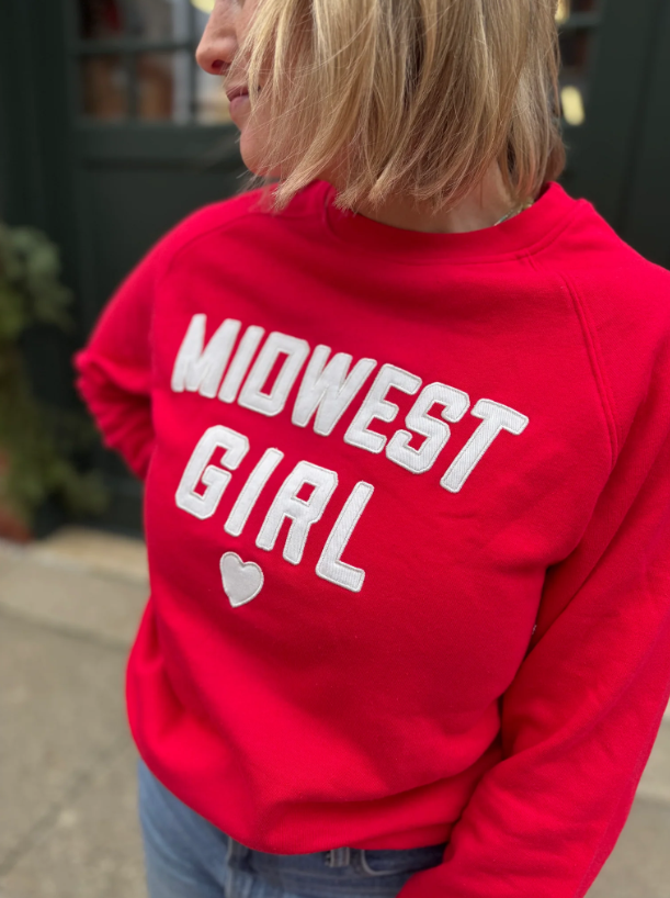 Midwest Girl Applique Crew in Red
