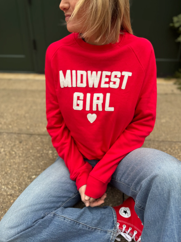 Midwest Girl Applique Crew in Red