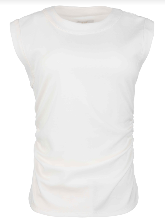 Rayna Banded Tank with Rouching Detail, Ivory