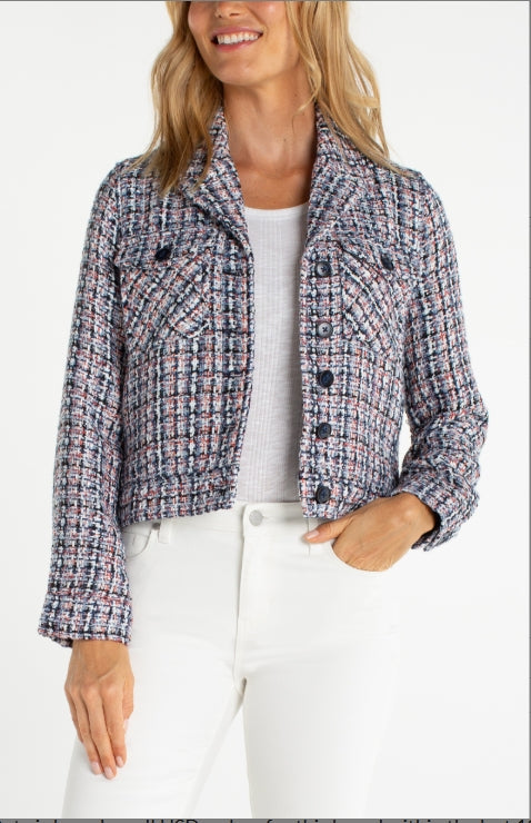 Button Front Jacket, Navy Plaid