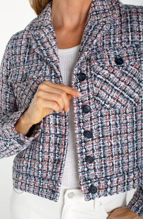Button Front Jacket, Navy Plaid