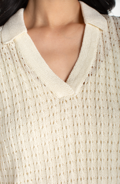 Sleeveless Johnny Collar Sweater, Cream