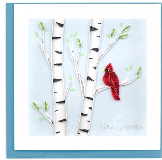 Quilled Cardinal Sympathy greeting card, handmade quilling art
