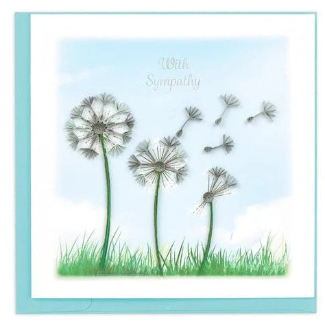 Quilled Sympathy Dandelions greeting card, handmade quilling art