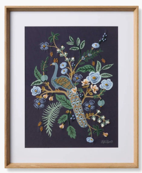 Rifle Paper Co. x Loloi Peacock embroidered wood-framed wall art, 24x29 inches