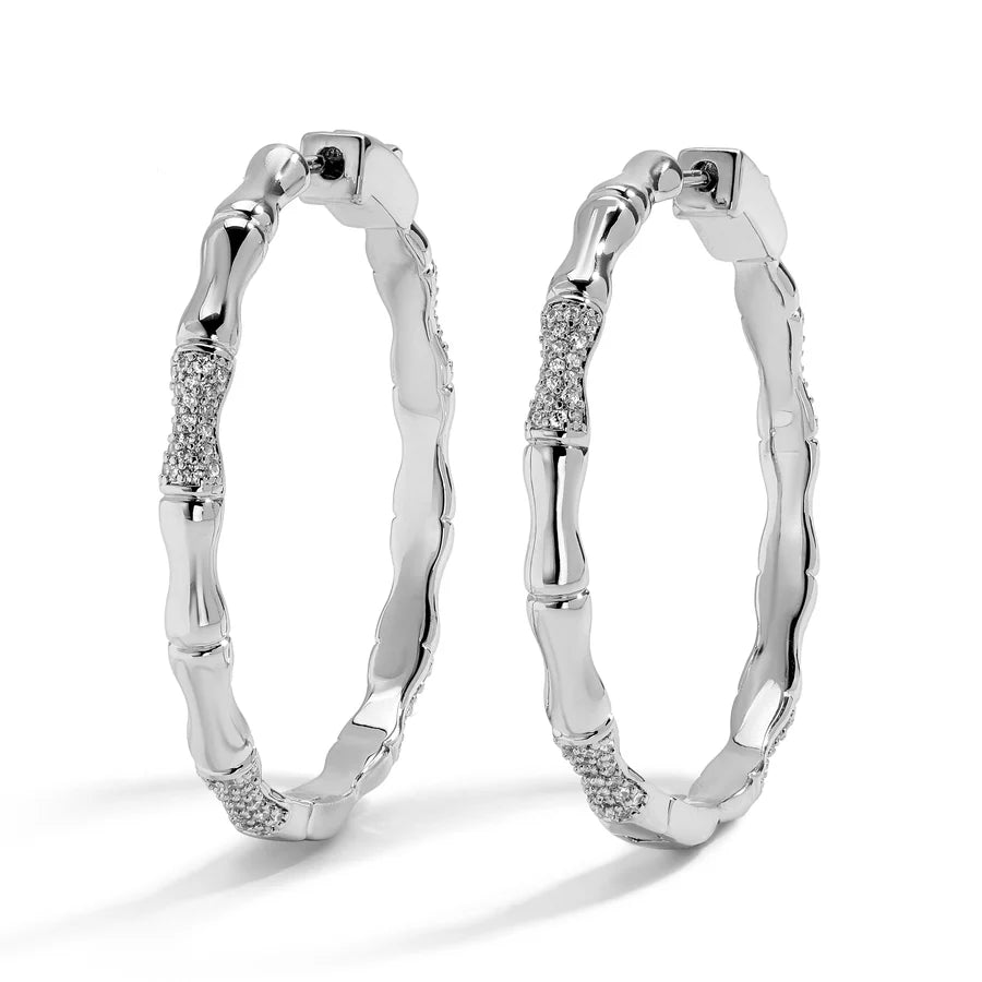 Bamboo Pave CZ Hoop, Silver