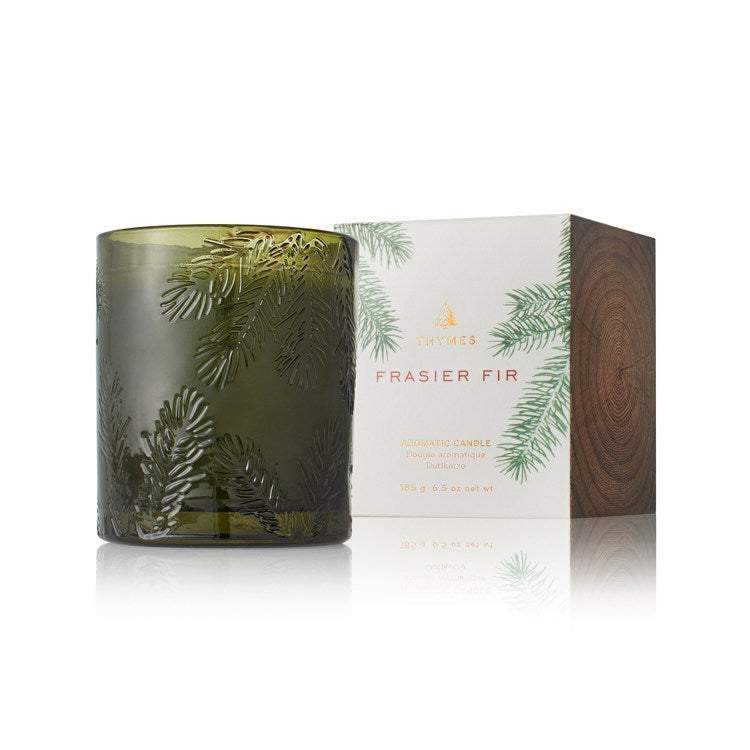 Frasier FIr Poured Candle, Molded Green Glass
