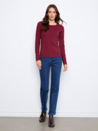 Merlot red ribbed long sleeve crew neck top by Charlie B in a cotton-tencel blend