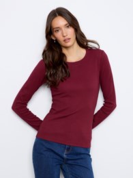 Merlot red ribbed long sleeve crew neck top by Charlie B in a cotton-tencel blend