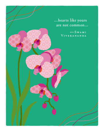 Notebook cover with pink orchids and a green background featuring a Swami Vivekananda quote.