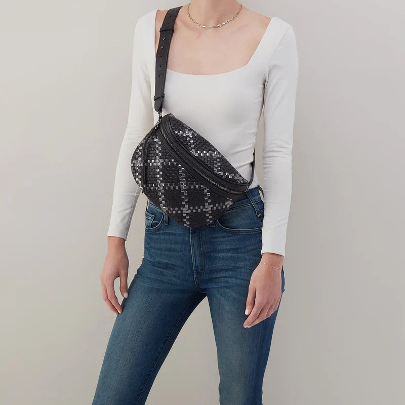 HOBO Juno Belt Bag, Black Metallic Woven