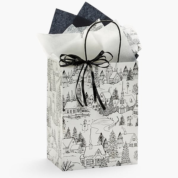 Winter Toile Paper Gift Bags with tissue, 3 sizes